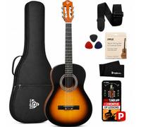 Pyle Set de Guitarra Acústica para Principiantes, Instrumento de Madera Sólida de Tamaño Junior 1/2 para Niños y Adultos, 34" Sunburst Teardrop Mate
