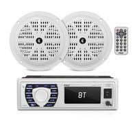 Pyle Kit Marino y Altavoces, Radio Barco, Estereo Digital LCD, con Bluetooth y Microfono, Radio Am/FM, Impermeables, Lectores MP3/USB/SD y Mando a Distancia