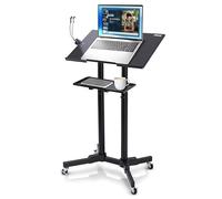 Pyle Lectern - Soporte de podio | Estante superior de altura ajustable, estante inferior con ruedas de goma suaves y frenos de metal | Escritorio móvil de pie con luz LED para aulas y presentaciones |