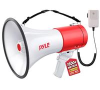 Pyle megafono, Altavoz con bocina y sirena, 50V, Control de volumen ajustable, Funcion de grabacion, Ideal para beisbol, Animacion, Entrenadores, Seguridad