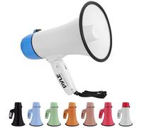Pyle PMPRA214WHI Lightweight and Portable Bullhorn Megaphone, Aux (3.5mm) Input for MP3/Music, Automatic Siren, 20-Watt, Mic/Talk (White), Unisex-Adult, Blanco y Azul, One Size