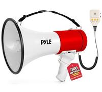 Pyle megafono, Altavoz, Portatil, 50V, Volumen ajustable, Sirena, Correa para el hombro, Entrada AUX, Compacto, Ideal para anuncios, Eventos, Deportes y mas