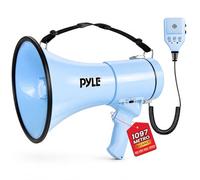 Pyle megafono, Altavoz, Portatil, 50V, Volumen ajustable, Sirena, Correa para el hombro, Entrada AUX, Compacto, Ideal para anuncios, Eventos, Deportes y mas