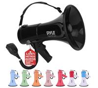 Pyle megafono, Altavoz, Portatil, 50V, Volumen ajustable, Sirena, Correa para el hombro, Entrada AUX, Compacto, Ideal para anuncios, Eventos, Deportes y mas