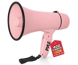 Pyle Megáfono Unisex Pmpra213bk Bullhorn Ligero y portátil, Entrada Auxiliar (3,5 mm) para MP3/música, Sirena automática, 20 W, micrófono/Talk (Rosa), Rosa