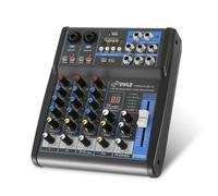Pyle Mezclador de audio profesional con placa de sonido, interfaz de sistema de consola de 4 canales, USB, Bluetooth, MP3, entrada de computadora, 48 V, Phantom Power, estéreo, DJ, Studio Streaming FX
