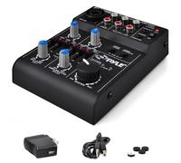 Pyle Mezclador de audio profesional de 5 canales para DJ, mezclador de música compacto con interfaz USB, controles de ecualización, entrada de micrófono XLR, alimentación fantasma de 18 V, batería