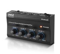 Pyle Mini Amplificador Estereo, Portatil, 4 Canales, Profesional, Conector de Salida de Auriculares, TRS balanceado de 4 ¼", Entrada de Audio, Mezclador de Sonido