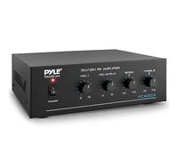 Pyle Mini Amplificador de Potencia, Compacto, Estereo, Potencia Maxima de 60V, RCA, 2 entradas de microfono, Salidas de 25/70 V, LED, Selector de Entrada para PA