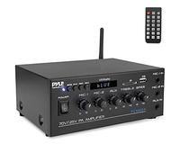 Pyle - Mini Amplificador de Potencia Compacto para el hogar, Receptor estéreo de Audio pequeño Inteligente de 40 W con AUX, 2 micrófonos, Altavoces COM/8 ohmios/25 V/70 V, LED, selector de Entrada