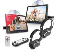 Pyle Monitores Universales para Reposacabezas de Coche 24cm, Reproductores de DVD, Transmisores IR y FM, Auriculares Inalámbricos