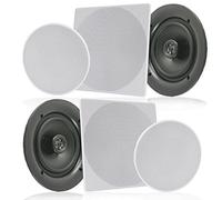 Pyle Par de Altavoces empotrados de 6.5 Pulgadas en la Pared en el Techo, 2 vías, Conexiones rápidas con Resorte, Parrilla Redonda y Cuadrada, Sonido estéreo, Tweeter de polímero de Cono de