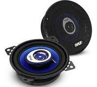 Pyle Par de altavoces para auto de 4”, Coche, Cono de inyeccion de polietileno azul, Pico de 2 vias de 180V, Frecuencia de 20Khz, 4ohm, Bobina movil ¾"