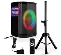 Pyle Portable Bluetooth Speaker with 8" Inch Woofer, TWS Function, Mic Input, USB/Micro SD/FM Radio, Colorful Ring Lights, 120W Rechargeable Battery, Tripod Stand, Hi-Fi Sound, Indoor/Outdoor Use