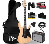 Pyle Prog Rock EG Series - Guitarra eléctrica con kit de amplificador, tamaño completo de 39 pulgadas con pastillas Humbucker duales, cuello de perfil bajo y cuerpo sólido de paulownia, kit de