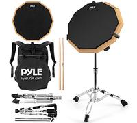 Pyle PSDPKIT10.5 - Juego de almohadillas de práctica de 12 pulgadas con soporte de caja, almohadilla silenciosa de goma de doble cara con accesorios de batería, montaje en rack ajustable, par de
