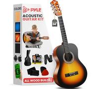 Pyle Set de Guitarra Acústica para Principiantes, Instrumento de Madera Sólida de Tamaño Junior 1/2 para Niños y Adultos, 34" Sunburst Teardrop Mate