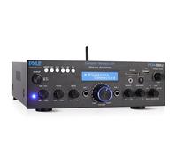 Pyle Sistema Amplificador de Potencia de Audio, Inalambrico, Estereo, Potencia Maxima de 200V, USB, SD, AUX, Entrada de microfono para Karaoke, Radio, Pantalla LCD, RCA