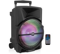 PYLE Sistema de Altavoces, PA,1200W, Bluetooth, Portatil, Recargable, Interiores, Exteriores, subwoofer de 12”, Tweeter de 1”, grabación, micrófono, Luces de Fiesta, Radio USB/SD, Negro