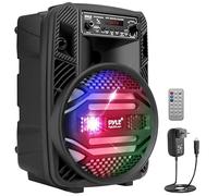 Pyle Sistema de Altavoces, PA, 300W, Bluetooth, portatil, Recargable, Exteriores, subwoofer de 8”, Tweeter de 1”, función de grabación, micrófono, Luces de Fiesta, Radio USB/SD, Color Negro
