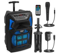 Pyle Sistema de Altavoces, PA, 400W, Bluetooth, Portatil, con microfono, Luces, Lector de Tarjeta USB SD/MP3, Radio FM, Ruedas, Mando a Distancia
