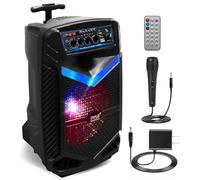 Pyle Sistema de Altavoces, PA, 400W, Bluetooth, portatil, Recargable, Exteriores, subwoofer de 8”, Tweeter de 1”, función de grabación, micrófono, Luces de Fiesta, Radio USB/SD, Color Negro