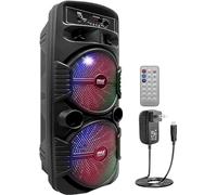 Pyle sistema de altavoces, PA, 600W, Bluetooth, Portatil, Recargable, Interiores, Exteriores, Subwoofer de 8”, Tweeter de 1”, función de grabación, micrófono, luces de fiesta, Radio USB/SD, Negro