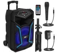 Pyle Altavoz portátil PA Bluetooth: Altavoz Exterior de 800 W con Mando a Distancia, Entrada de micrófono, luz de Fiesta, Lector de Tarjetas SD MP3/USB, Radio FM y Ruedas