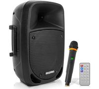 PYLE Sistema de Altavoces, PA, 800W, Bluetooth, Portatil, Recargable, Interiores, Exteriores, Subwoofer de 8”, Lector de MP3/USB/SD, Micrófono, inalambrico, Radio USB/SD, Color Negro