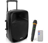 PYLE Sistema de Altavoces, PA, 800W, Bluetooth, Portatil, Recargable, Interiores, Exteriores, Subwoofer de 8”, Lector de MP3/USB/SD, Micrófono, inalambrico, Radio USB/SD, Color Negro