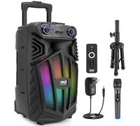 Pyle Sistema de Altavoces PA Bluetooth portatil, 1680W, Karaoke de 15”, Recargable para Exteriores, Microfono inalambrico, Ruedas, Luces, Pantalla LED, Microfono, FM/AUX/MP3/USB/SD