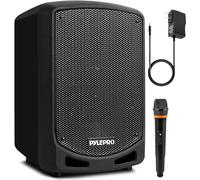 Pyle Sistema de Altavoces, Portatil, Karaoke, Microfono inalambrico, Exteriores, Interiores, Lector USB/SD, Grabacion de Audio, Bateria Recargable, Color Negro