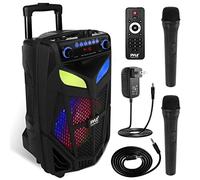 Pyle Sistema de Altavoz PA Bluetooth portátil - 600W Altavoz Exterior 10” - Incluye 2 micrófonos inalámbricos, Luces de Fiesta, Lector USB SD, Radio FM, Ruedas - Control Remoto