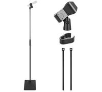 Pyle soporte de microfono, Base cuadrada, Altura ajustable, Con adaptador universal de 5/8”, Clip para mic, Ideal para estudios y conciertos