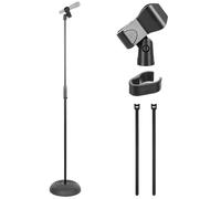Pyle Soporte de micrófono de altura ajustable, soporte universal de micrófono de 36.2 a 64.7 pulgadas, diseño compacto, resistente y ligero, ideal para estudio y conciertos, con clip de micrófono,