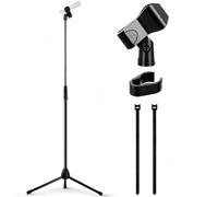 Pyle Soporte de Microfono, Tripode, Altura Ajustable, con Adaptador de Rosca de 5/8”, Clip para Cable, Diseño Plegable Compacto