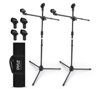 Pyle Soporte Universal para microfono con tripode, Ajustable, Set de 2 Soportes, Ligeros, Resistentes, Brazo articulado, Bolsa de Transporte, Adaptador de 5/8”, Ideal para Escenario y Estudio