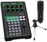 Pyle Tarjeta de sonido portátil Bluetooth para transmisión en vivo, interfaz de audio profesional, condensador mezclador de DJ con juego de micrófono, para transmisión de podcasts, estudio, grabación