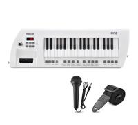 Pyle Teclado de piano portátil, diseño compacto, teclado de piano electrónico de 37 teclas y tablero musical digital con batería recargable integrada, micrófono con cable, altavoces y correa de