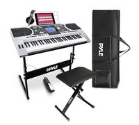 Pyle Teclado Electrónico Portátil de 61 Teclas, 2 en 1 para Tocar y Cantar, con Pedal de Sostenido, Auriculares, Bolsa Resistente a la Intemperie, Taburete y Soporte