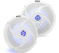 Pyle USA - Altavoces Marinos de 8 Pulgadas, Sonido estéreo de Rango Completo de 2 vías, 160 W, Color Blanco, luz LED: iluminación Azul, diseño Resistente al Agua