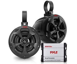 Pyle Waterproof Off-Road Speakers with Amplifier - 4 Inch 800W 2-Channel Marine Grade Waketower Speakers System Full Range Outdoor Audio Stereo Speaker for ATV, UTV, Quad, Jeep, Boat PLUTV42CH