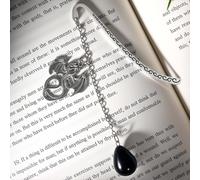 Pyotivol Marcapáginas vintage con colgante de piedras de cristal negro, cadena de dragón de metal plateado, hecho a mano para leer, mujeres, hombres, amantes de los libros, niñas, adolescentes