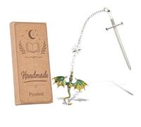Pyotivol Marcapáginas vintage de dragón verde con espada y borla de cuarta ala, colgante de metal, marcadores para leer mujeres, hombres, amantes de los libros, profesores y estudiantes, regalos de