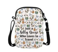 PYOUL - Bolsa cruzada de ganso de viaje con texto en inglés "Just A Silly Goose Who Loves to Travel", regalo para amantes de los viajes, Le encanta viajar Cb Eu