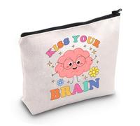 PYOUL - Bolsa de cosméticos de conciencia mental con texto en inglés "Kiss Your Brain", regalo para el regreso a clases, regalo de agradecimiento para profesores de biología, Your Brain Bag Eu