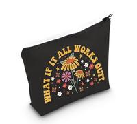 PYOUL - Bolsa de maquillaje con cita de motivación "What If It All Workout", regalo de concienciación sobre la salud mental, regalo de inspiración para la salud mental, All Works Out Bag Eu