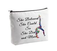 PYOUL - Bolsa de maquillaje para niñas, amantes de la gimnasia, regalo inspirador para gimnastas, regalo inspirador con texto en inglés "She Believe She Could So She Did and Mor, Bolsa Did and Mor
