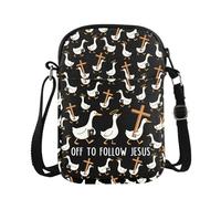 PYOUL - Bolso cruzado con texto en inglés "Faith Humor Off To Follow Jesus", versículo bíblico, regalo para los amantes del ganso, Follow Jesus Cb Eu