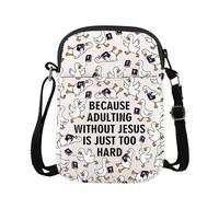 PYOUL - Bolso cruzado con versículo bíblico con texto en inglés "Because Adulting Without Jesus Is Just Too Hard", regalo cristiano, regalo de Jesús, Just Too Hard Cb Eu